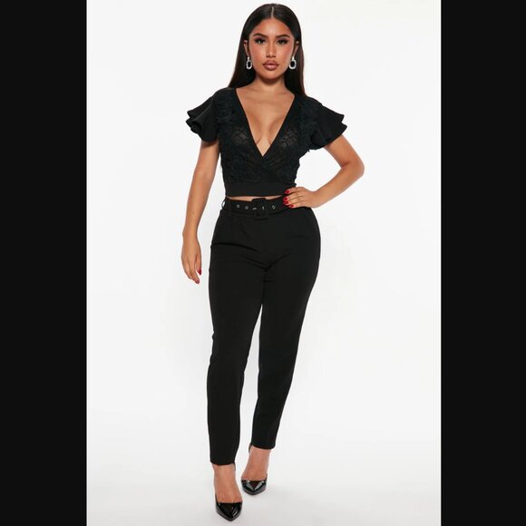 Amanza Ruffle Sleeve Black Lace Blouse / Size Small - Picture 3 of 10